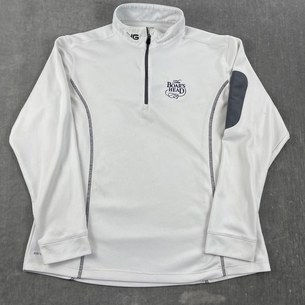 Ping‎ Womens Large White Quarter Zip Pullover SensorCool Boar's Head Logo Top